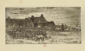 Les Bergeries, Soleil Couchant (bourcard &amp; Goodfriend 151) by Felix-Hilaire Buhot