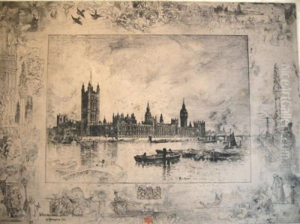 Item No. 807185 : Felix
Hilaire Buhot, French,-, 'westminster Palace', Etching &
Drypointl2ns2 - view 1