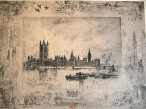 Item No. 807185 : Felix
Hilaire Buhot, French,-, 'westminster Palace', Etching &
Drypointl2ns2 by Felix-Hilaire Buhot