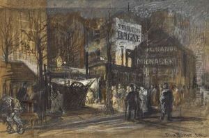 Une Scene Nocturne Avec Le 
Boulevard Montmartre, La Taverne Du Bagne Et La Menagerie Pezon Au Fond by Felix-Hilaire Buhot