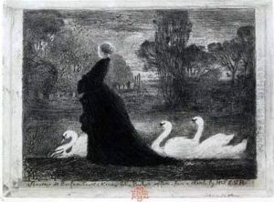 La Dame Aux Cygnes. 1879. by Felix-Hilaire Buhot