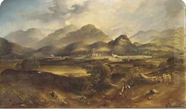 Figures in a Scottish landscape with Comrie and Strathearn beyond - view 1