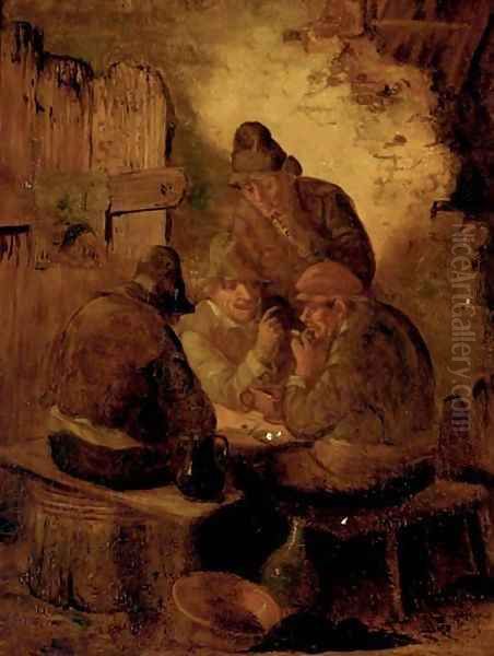 Peasants drinking and smoking in a tavern - view 1