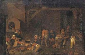 Peasants in a kitchen by Egbert Van Heemskerck