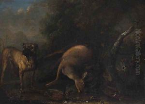 A Mastiff guarding dead Game by Ferdinand Philipp De Hamilton