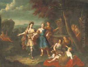 Diana and her nymphs by a fountain