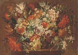 Summer flowers in a wicker basket