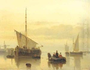 A calm shipping in an estuary at dusk