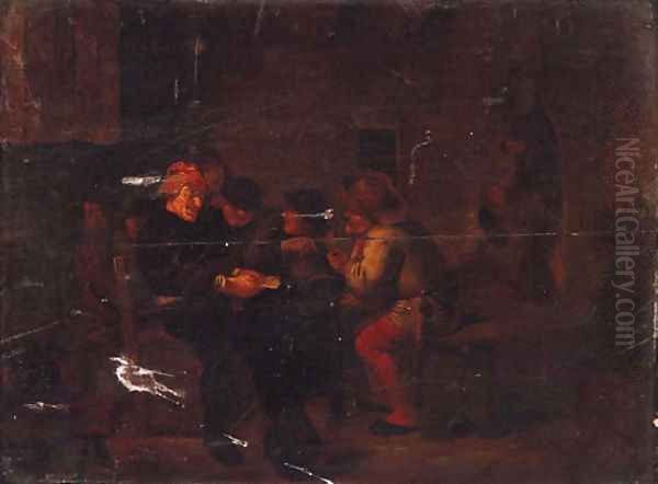 Peasants playing cards in an interior - view 1