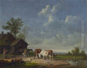 Bauernhof Mit Vieh by Heinrich Burkel