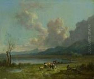 Vorgebirgslandschaft Bei Aufziehendem Gewitter. by Heinrich Burkel