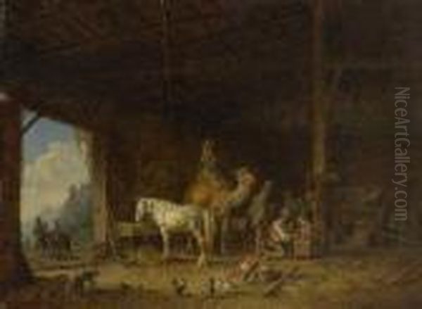 Menagerie Bei Der Rast In Einer Scheune. - view 1