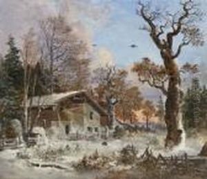 Winterlandschaft Mit
 Forsthaus. by Heinrich Burkel