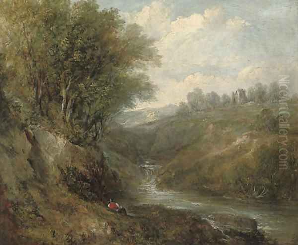 A rest by the waterfall by Frederick Henry Henshaw