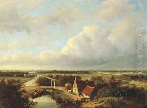 A panoramic view of the outskirts of Haarlem, with a steam train in the distance - view 1