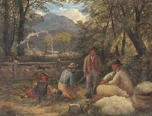 Hillside sheep shearing by John Joseph Hughes