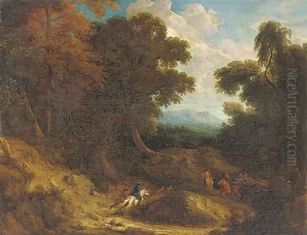 A stag hunt in a wooded landscape - view 1