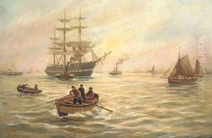 Rowing out to the merchant ship by Bernard Benedict Hemy