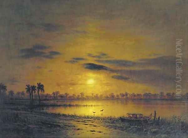 Sunset over an exotic river landscape - view 1