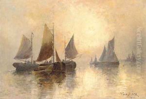The fishing fleet at sunrise; and The fishing fleet at dusk by Joachim Van Hier