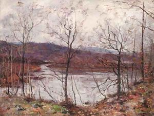 An Autumnal river landscape by Joseph Morris Henderson
