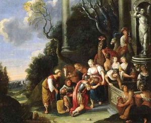 Eliezer and Rebecca at the well by Maximilian Herregouts