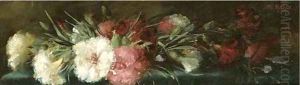 Pink and white carnations on a ledge by Sara Henze