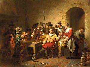 Soldiers playing backgammon in a tavern