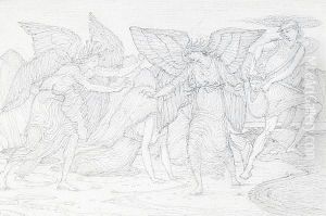 Study For The Escape Of Perseus Bearing The Head Of Medusa by Sir Edward Coley Burne-Jones