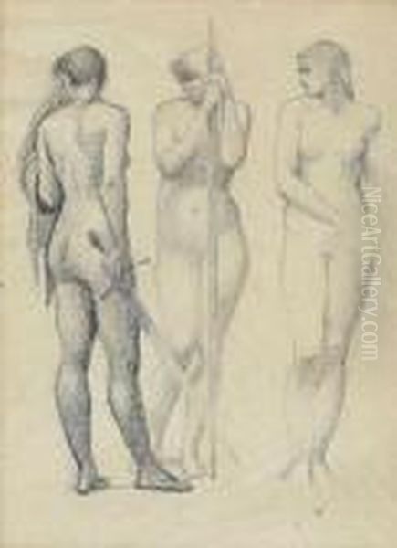 . Study Of Three Female Nudes For 'arthur In Avalon' - view 1