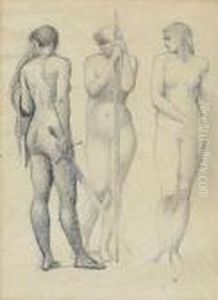 . Study Of Three Female Nudes For 'arthur In Avalon'