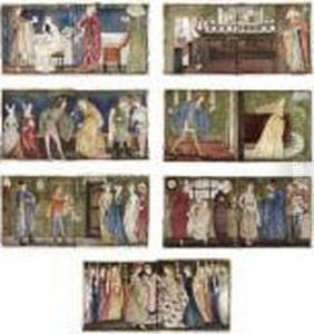 An Important And Rare Set Of Seven Two-tile Panels Of The 'cinderella' Fairy Tale by Sir Edward Coley Burne-Jones