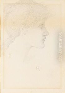 Portrait Head Of Girl In Profile by Sir Edward Coley Burne-Jones