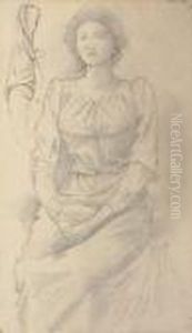 Portrait Of Baronne Madeleine Deslandes, Three-quarter-length by Sir Edward Coley Burne-Jones