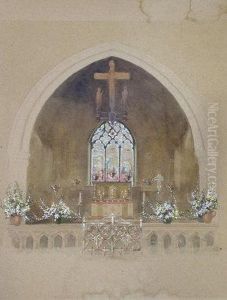 Follower Of Edward Coley Burne-jones, 19th Century- View Of A Church Altar by Sir Edward Coley Burne-Jones