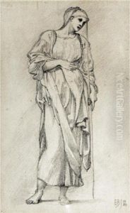 Study Of A Standing Female Figure Holding A Staff by Sir Edward Coley Burne-Jones