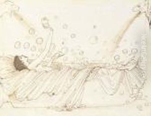 Caricature Of May Gaskell In The Bath