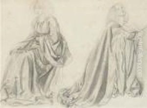 Studies Of A Woman Seated And Kneeling, Possibly Fannycornforth by Sir Edward Coley Burne-Jones