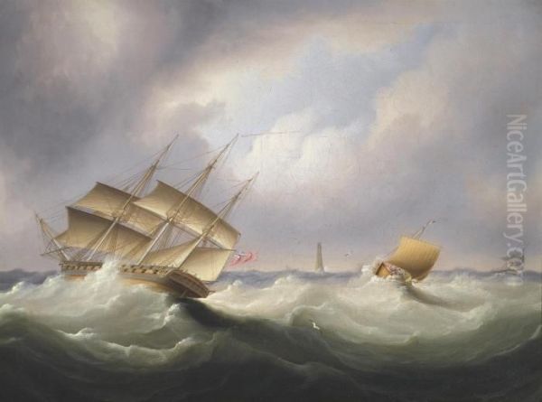 Frigate Off A Lighthouse - view 1