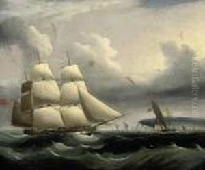 An English Frigate And A Cutter In The Channel Off The Southcoast by James E. Buttersworth