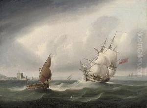 A Royal Navy Frigate Passing The
 Belem Tower And Beating Her Way Out Of The Tagus On A Stormy Day