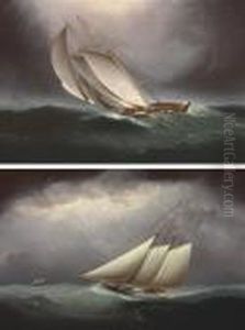 Two Schooners Racing In Heavy Seas by James E. Buttersworth