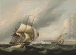 Vessels In A Stiff Breeze Off The North Foreland by James E. Buttersworth