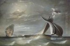 The Night Chase: A Frigate In
Hot Pursuit Of An Armed Cutter By Moonlight Off The South Stack
Lighthouse by James E. Buttersworth