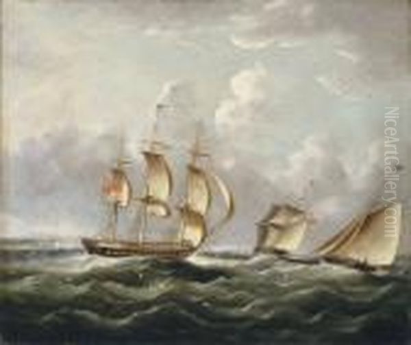 Ships Of The Royal Navy Running Up The Coast Passing A Headland - view 1