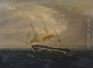 Reefed Down And Riding Out The Gale by James E. Buttersworth