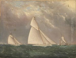 Regatta With Yachts 'mayflower' And 'huron' by James E. Buttersworth