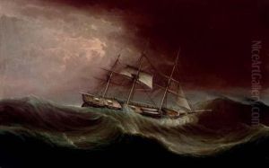 A Clipper Ship Battling Through A Hurricane by James E. Buttersworth