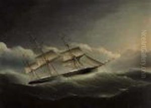 An American Clipper Ship Battling Through A Hurricane by James E. Buttersworth