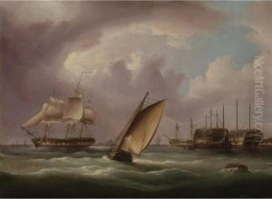 American Frigate And English Prison Hulks by James E. Buttersworth